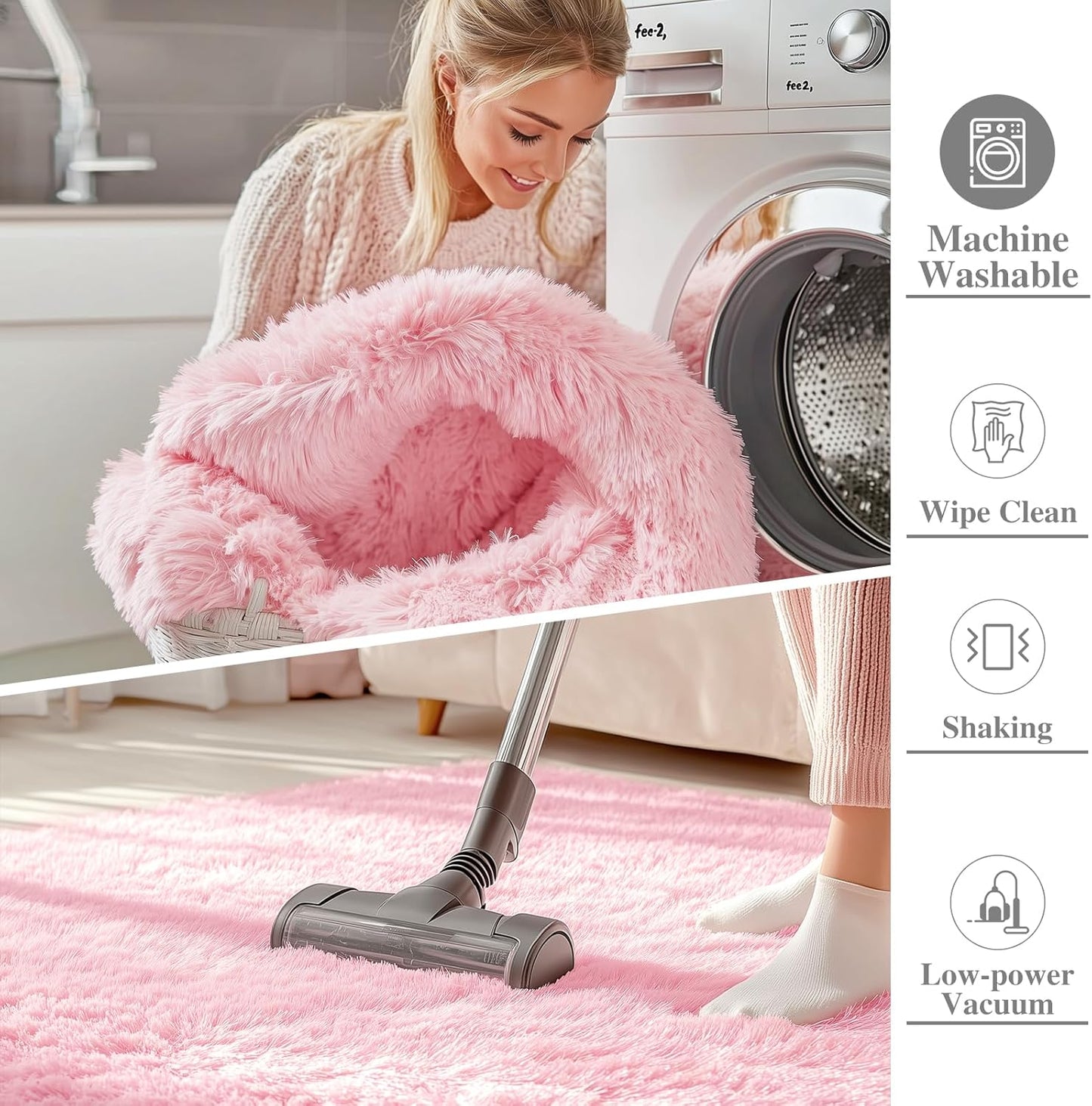 OLANLY Machine Washable Runner Rugs - Soft Fluffy Shaggy Design for Hallway & Bedroom | Pink 2x4 ft
