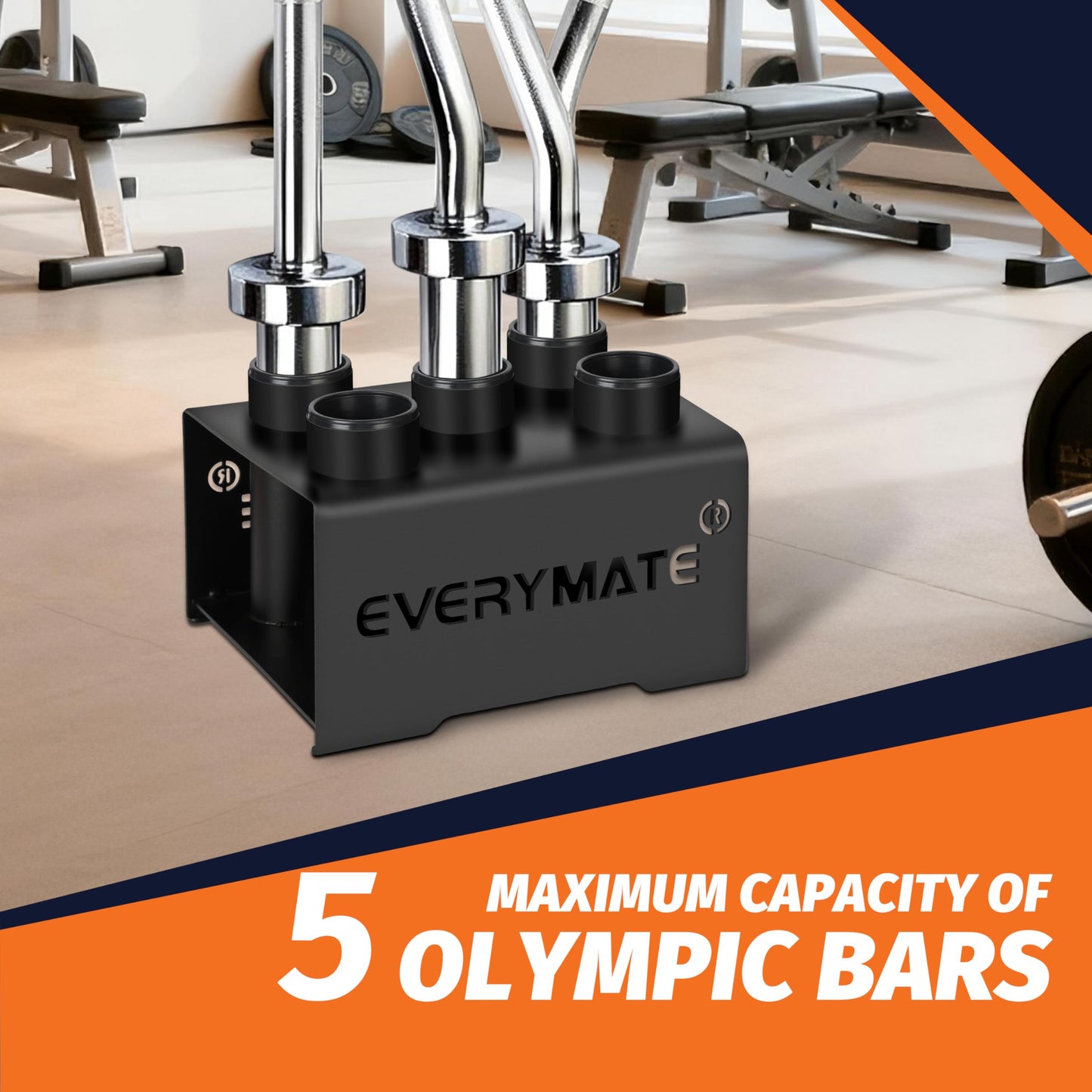 EVERYMATE 5 Barbell Holder, Vertical Olympic Bar Rack, Gym Vertical Storage Fits 2-Inch Barbells,Home Garage Gym Organize