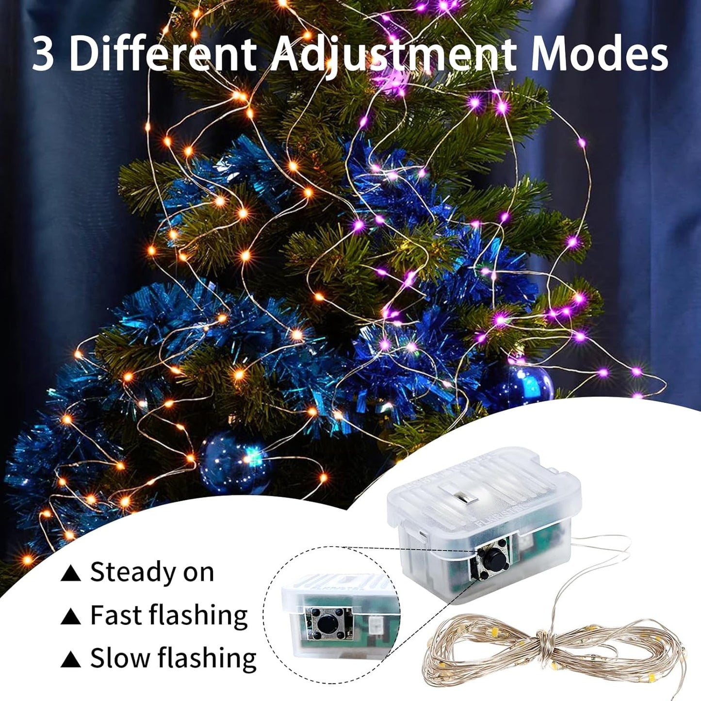 Skiennix 24-Pack Fairy Lights - 7Ft 20 LED Twinkle String Lights | Battery Operated & Waterproof for Parties, Weddings, Christmas, and Valentine's Day - Orange & Purple