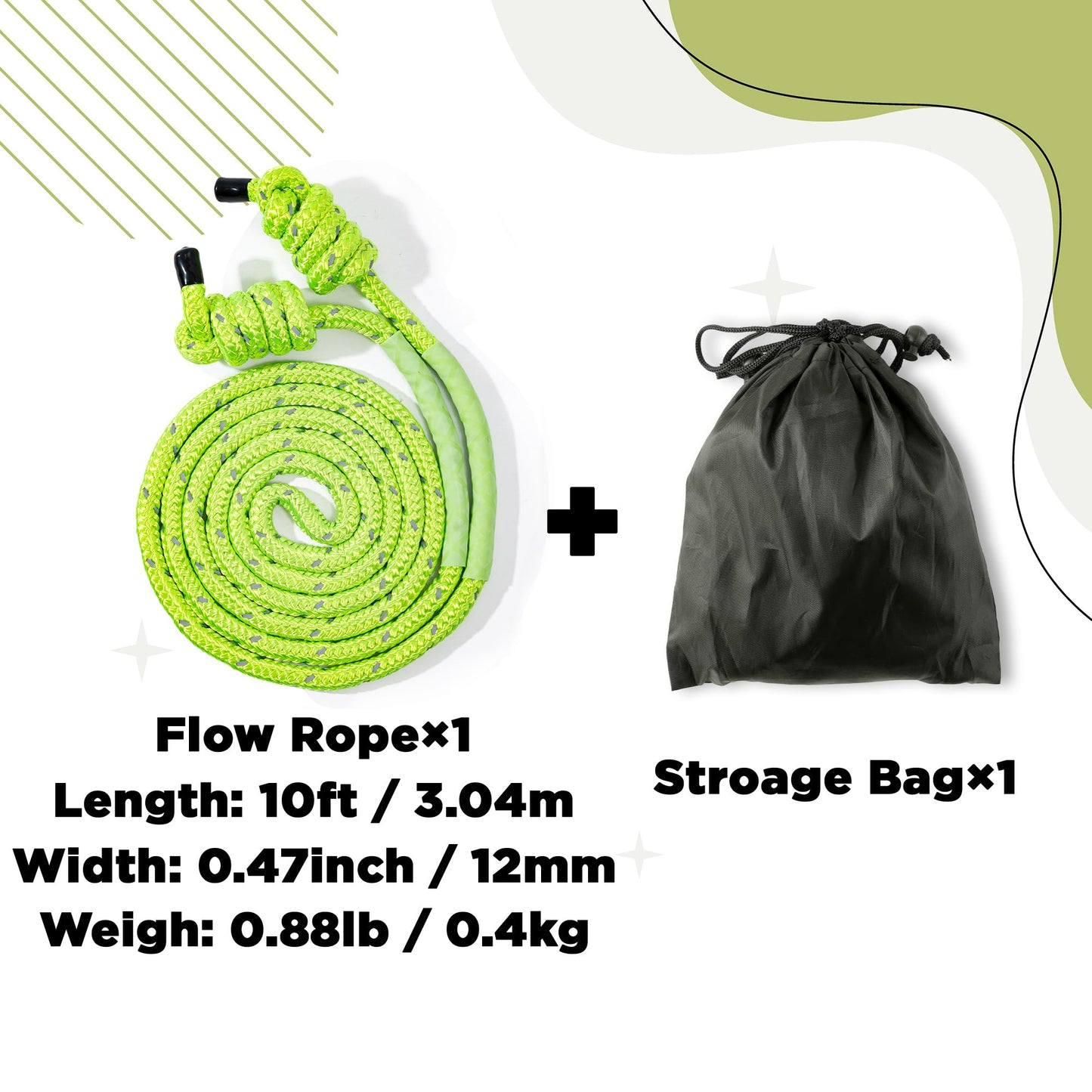 GQIRIL Flow Exercise Jump Rope - Long Weighted Jumping Rope for Workout Women Men Fitness, Adjustable Double Woven Heavy Jumprope for Indoor Outdoor Adults Beginner Training Boxing Cardio (Fluorescent Green)