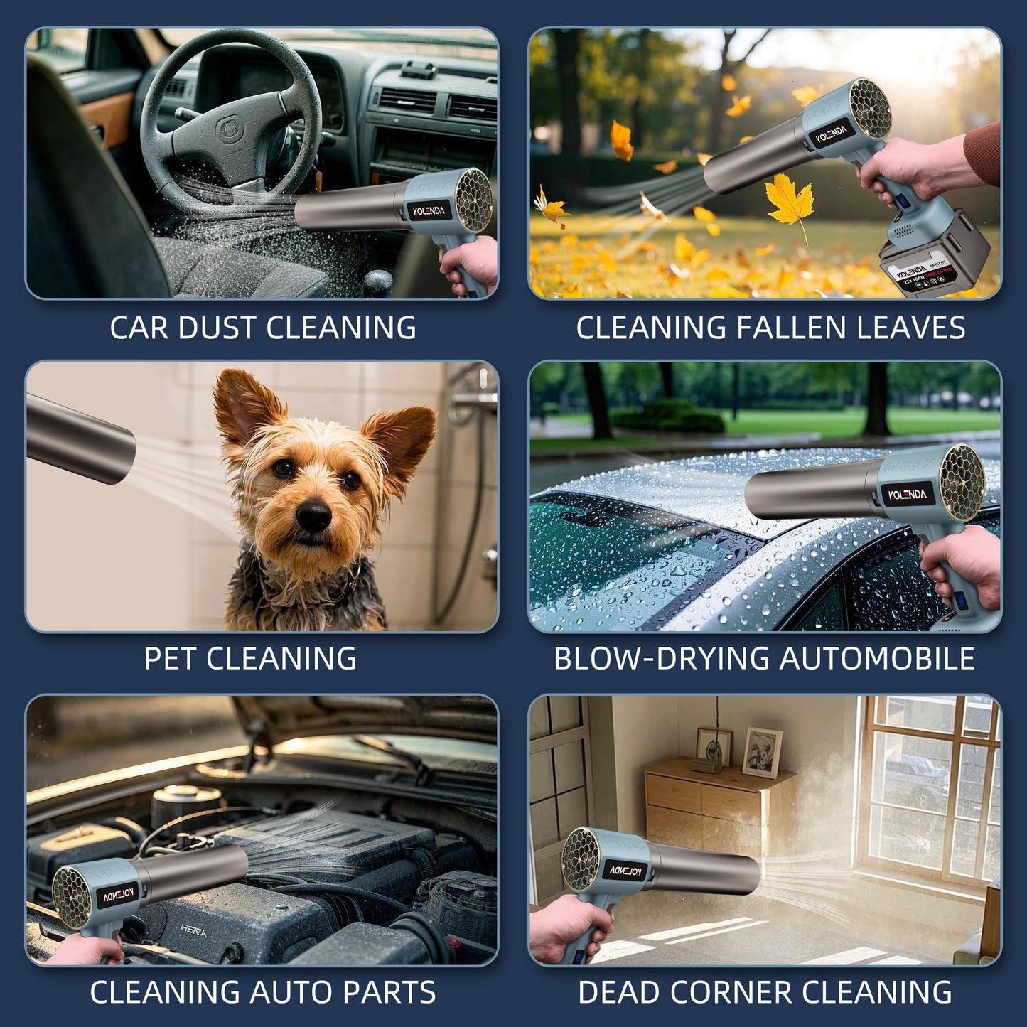 KOLENDA Handheld Cordless Lightweight Powerful Car Dryer Air Blower with 1800G & 335MPH Powerful, Air Duster Electric Leaf Blower Cleaning Dryer Turbo for Patio Cleaning, Lawn Care and Car Drying