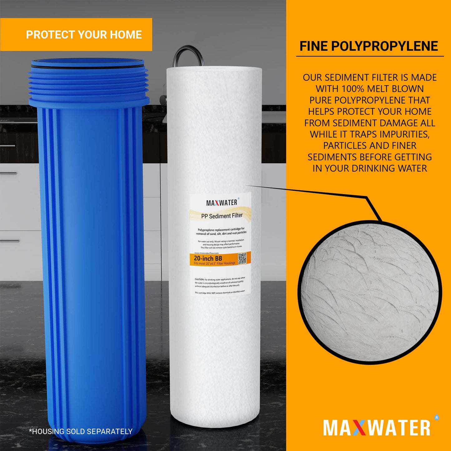 Max Water 5 Micron 20 x 4.5 Sediment Filter 20 inch Whole House BB Water Filtration System Replacement Compatible Cartridge DGD-5005-20, FP25B, AP810-6, FPMB5-20, P5-20, 155358-43, SDC-45-2005