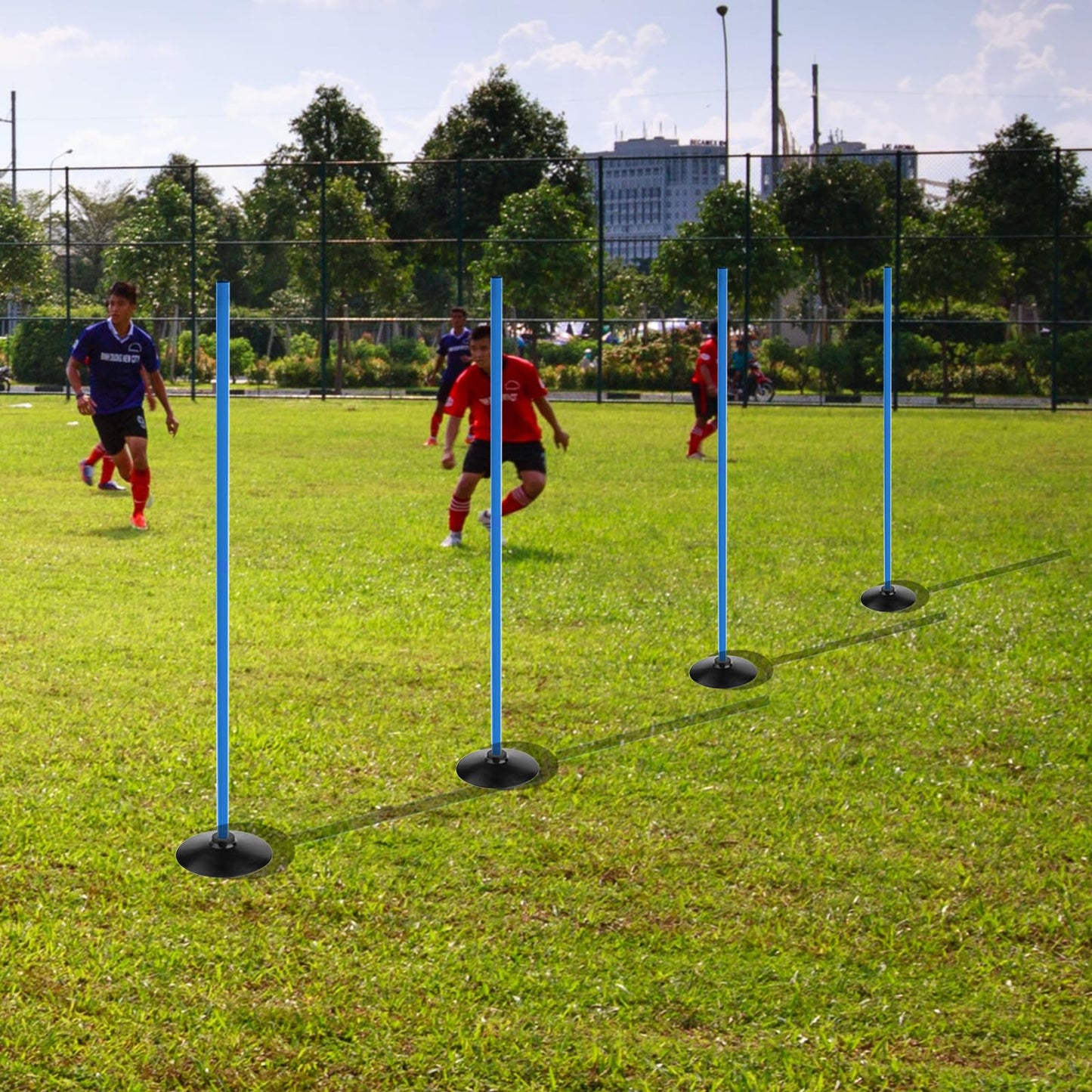 ASENVER Blue Soccer Agility Poles Set Detachable Sports Trainning Speed Pole Slalom Poles with Rubber Base Sport Traning Equipment (4.9 FT, Pack of 6)