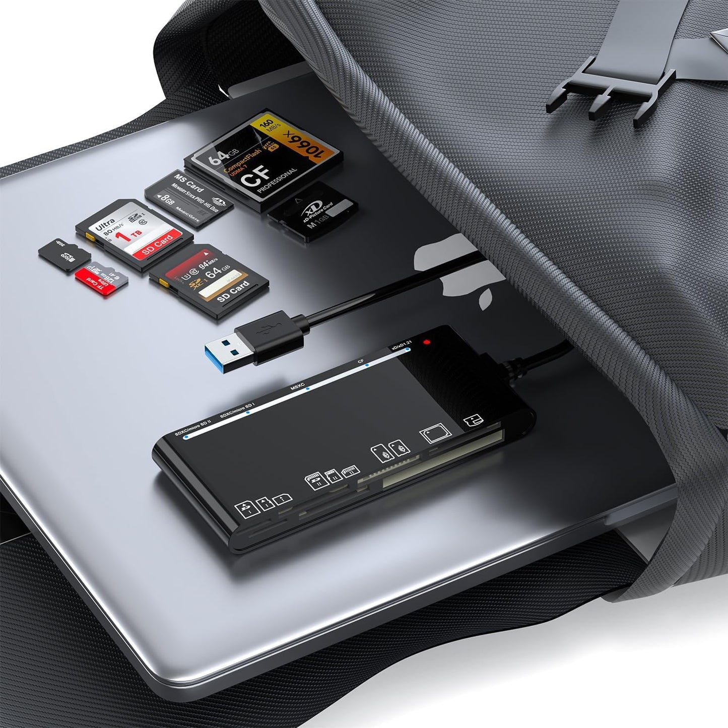 Rocketek 3.0, 7-in-1 xD-Picture Card Reader USB Multi-Card Reader for xD/CF/MS/SD/TF, Memory Card Reader/Adapter