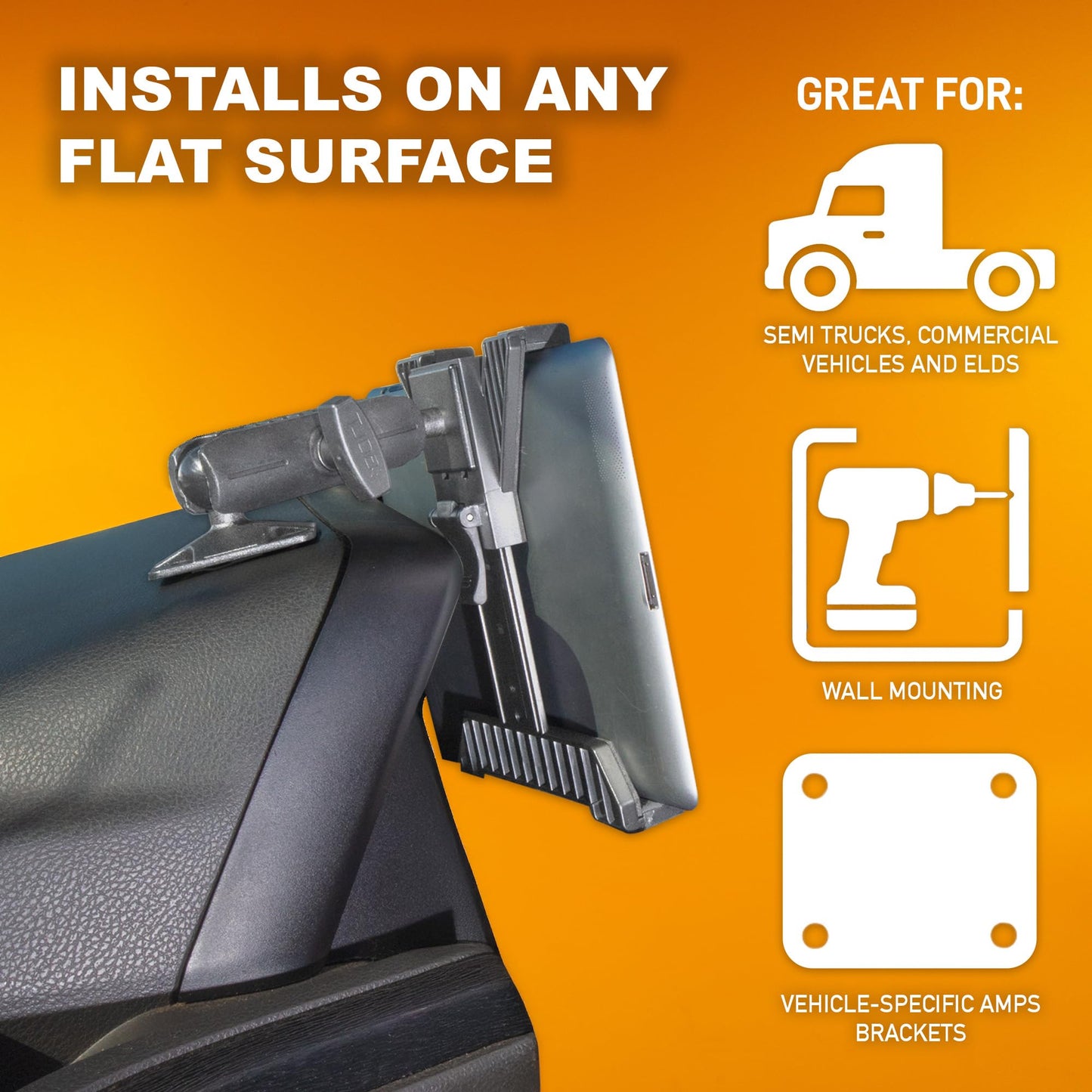 iBOLT TabDock Bizmount AMPs - Heavy Duty Drill Base Tablet Holder/Mount for All 7" - 11" Tablets- Great for Commercial Vehicles, Trucks, and Wall Mounting- Features 1 inch / 25mm Ball Joint