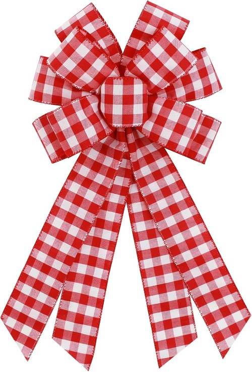 Buffalo Plaid Wreath Bow by Large Red | Rustic Farmhouse Burlap Decor for Indoor & Outdoor Events