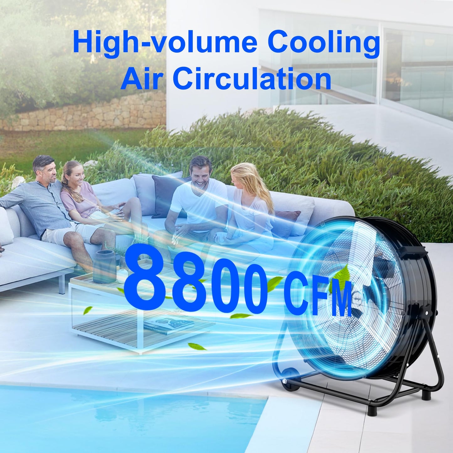 Uthfy 24 Inch High Velocity Floor Fan, 8800CFM Heavy Duty Industrial Drum Fan with 3 Speeds, 360° Tilt Metal Garage Fan with Wheels for Warehouse, Commercial, Workshop, Factory and Gym, Black