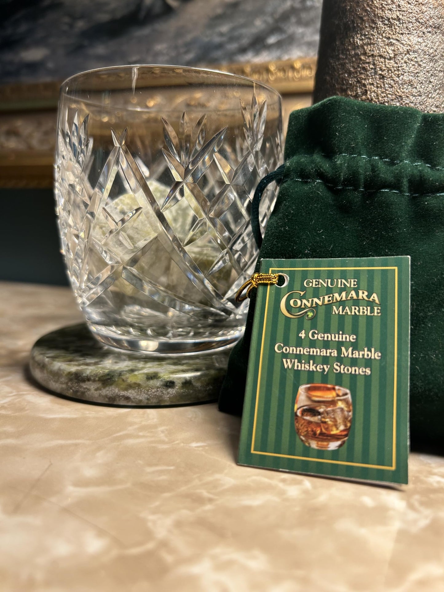 JC Walsh and Sons Set of 4 Whiskey Stones Irish Connemara Marble Chilling Rocks Reusable Ice Cubes Scotch, Bourbon, Liquor and Cocktail DrinksStones Bar Accessories Gifts for Men