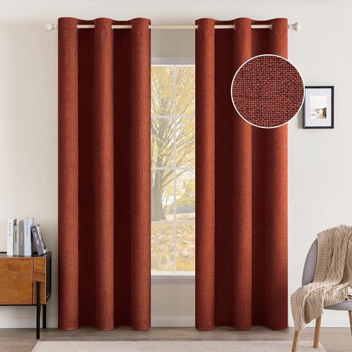MIULEE 100% Blackout Linen Curtains - Thermal Insulated Burnt Orange | Room Darkening 42 x 84 (2 Panels)