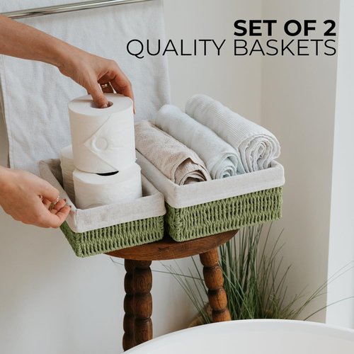 Beautiful Toilet Paper Storage Basket Set of 2 - Decorative Wicker Bathroom Organizer for Stylish Decor