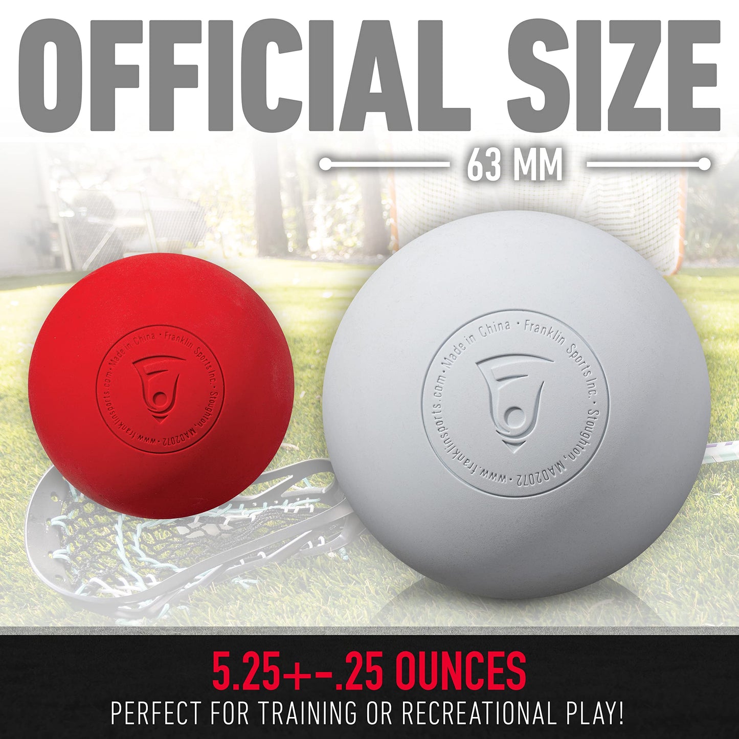 Franklin Sports Lacrosse Balls - Official Size Lax Balls for Practice - Red + White 2 Pack - Great for Muscle Massage Therapy + Yoga, 63 mm