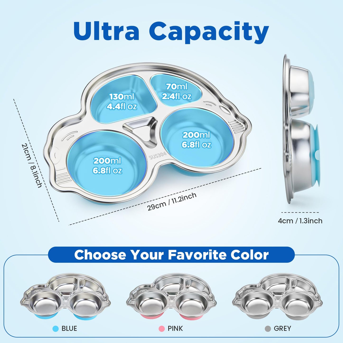Stainless Steel Baby Suction Plates: Divided Plates Designed for Babies and Toddlers, Made of 100% Food-Grade Materials Ideal for Baby-Led Weaning BPA-Free Toddler Feeding Dishwasher Safe Blue