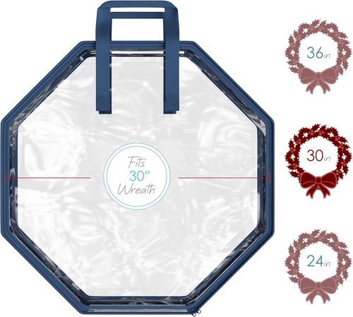 Hearth & Harbor Wreath Storage Container - Clear Christmas Wreath Organizer with Dual Zipper & Handles - 30" Size