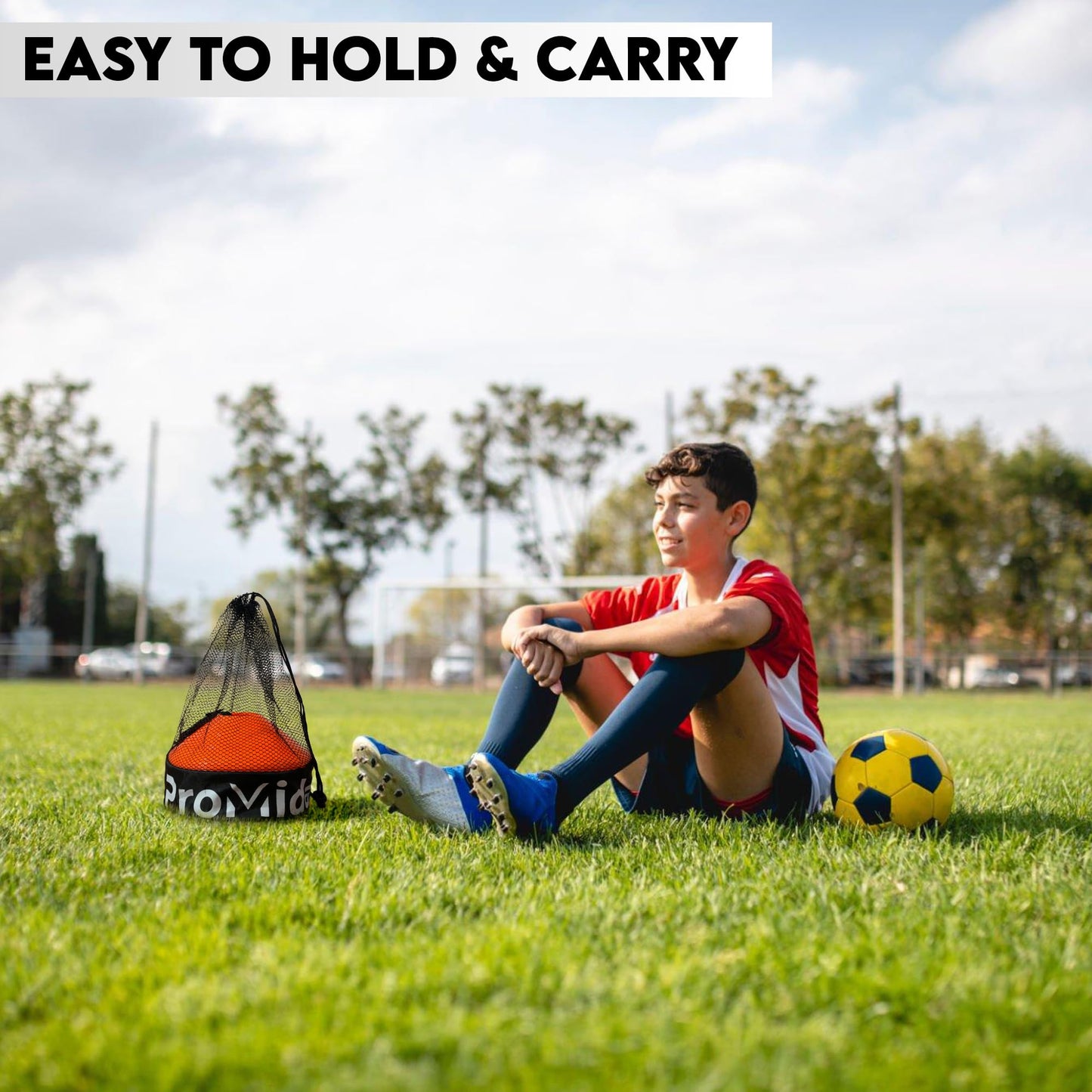 Disc Soccer Cones for Training Kids with Mesh Bag & Strap - 200/100/50/24 Small Plastic Cone for Sports Training - Flexible Conos for Soccer Practice Equipment, Basketball & Football Drills Equipment