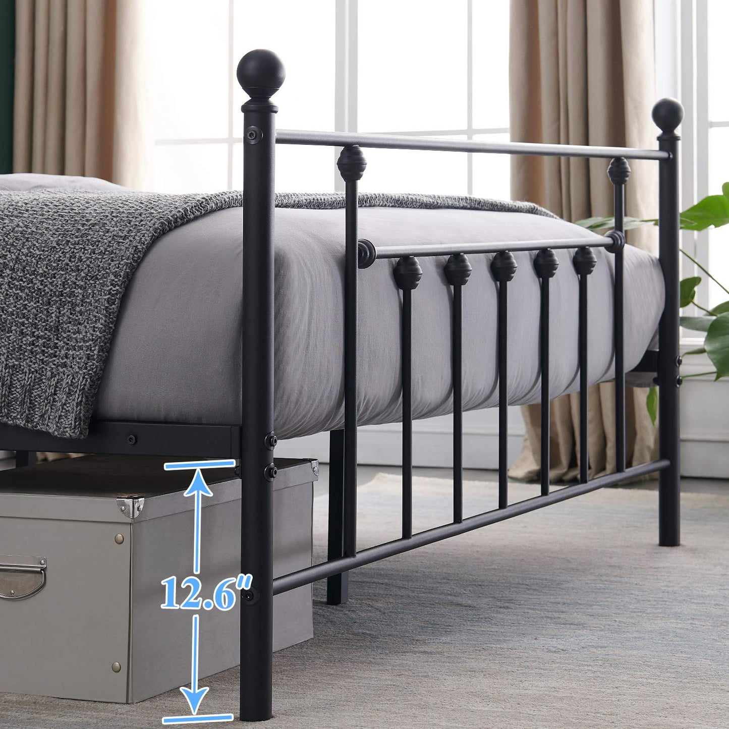 VECELO DIY Pegbroad Bed Frame with Underbed Storage, Noise-Free and Easy Assembly Design, Non-Slip Mattress Foundation, Strong Metal Slats,King,Black