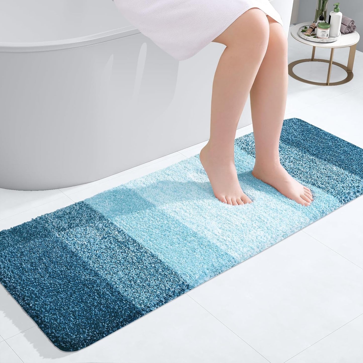 OLANLY Bathroom Runner Rug - Extra Soft Microfiber Mat with Rubber Backing | Quick Dry, Washable, 47x17, Peacock Blue