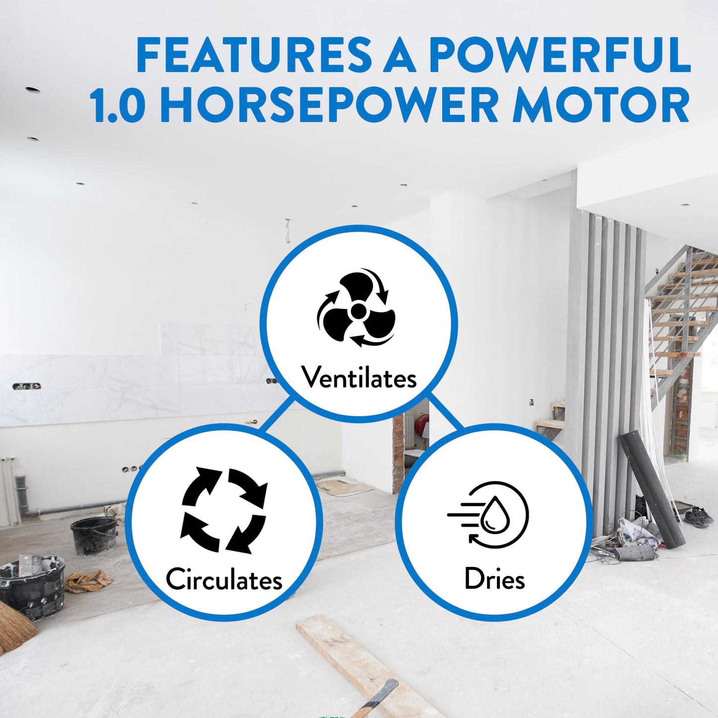 Dri-Eaz Vortex 1.0 HP Ventilation Fan (F174), Air Mover Blower Fan for Commercial and Residential Use
