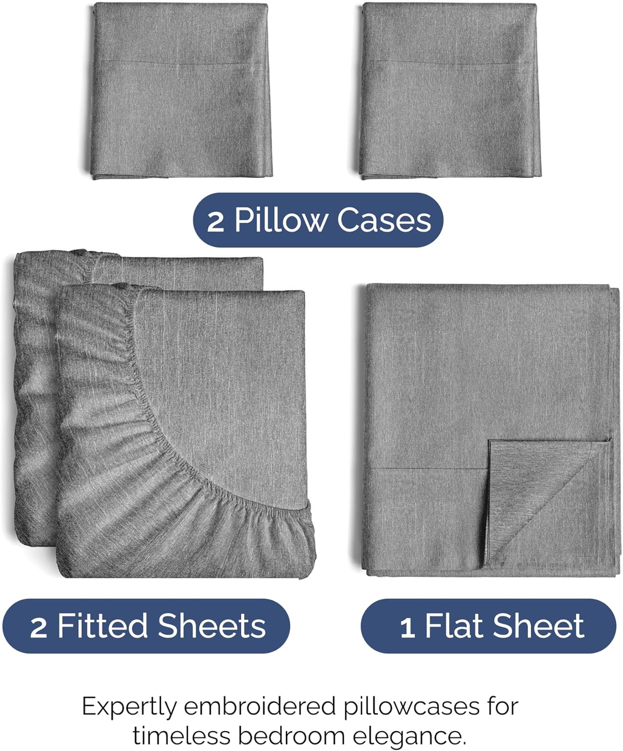 Split King Size 5-Piece Sheet Set - Comfy Cooling Bed Sheets for Luxury Hotel Feel - Grey Heathered