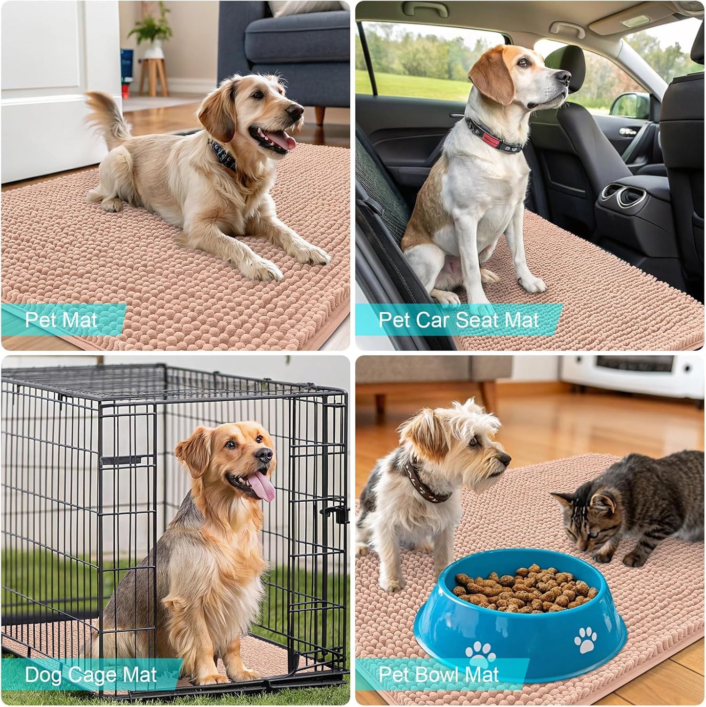 OLANLY Dog Door Mat - Absorbent Non-Slip Chenille for Muddy Paws | Quick Dry 59x32 Peach Indoor Carpet