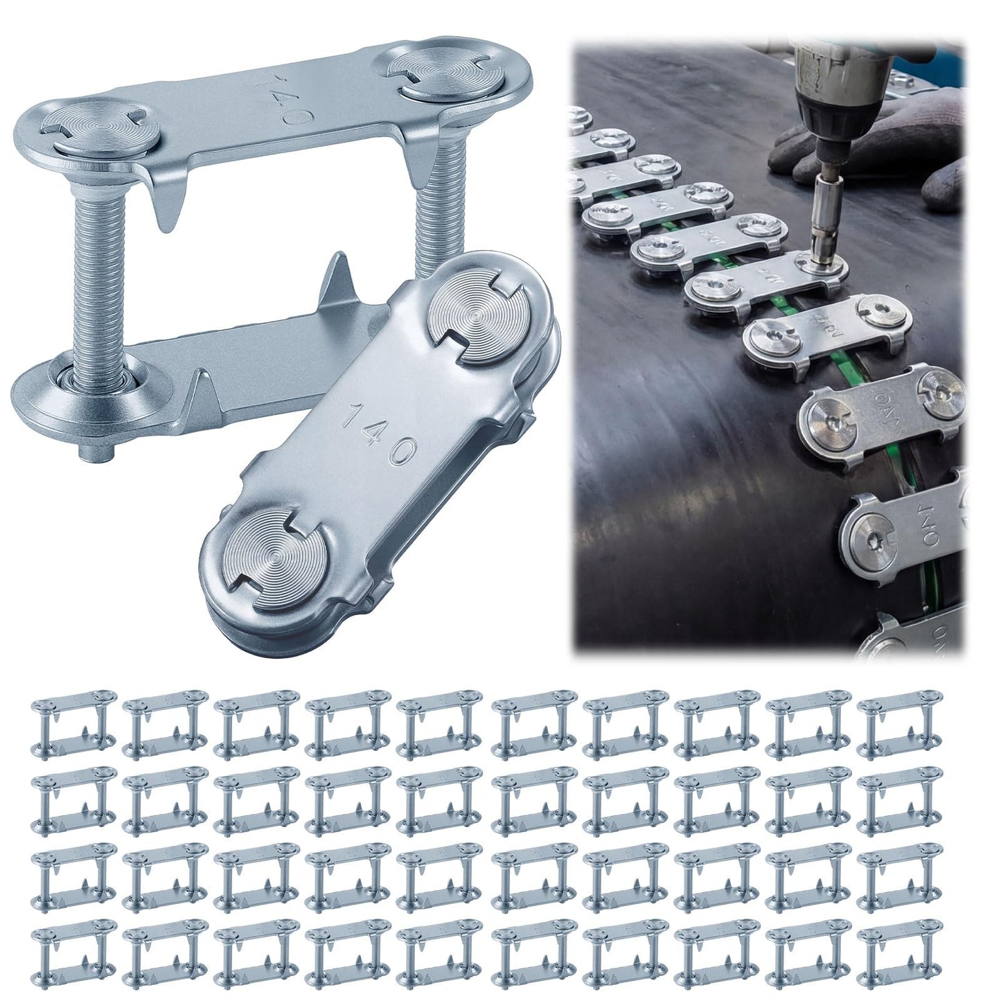 Zonon 100 Sets Bolt Solid Steel Plate Fasteners Pre-Assembled Bottom Plates Bolt Solid 2.2 x 0.8 x 1.7 Conveyor Belt Repair Kit for Industrial Conveyors, Mining, Quarry, Cement, Agriculture