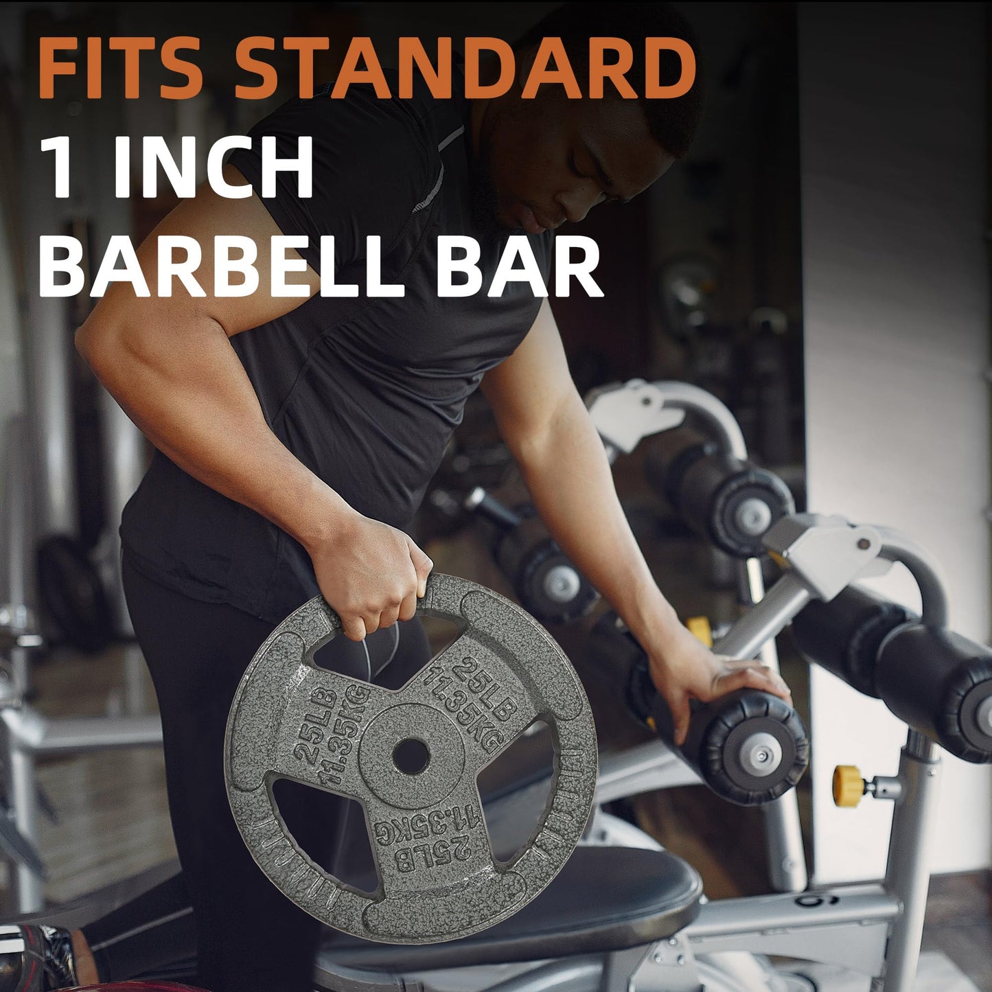 Fitvids 1 Inch Standard Weight Plates, 2x 25 LB Plates for Home Gym Strength Training, Triple-handle Design