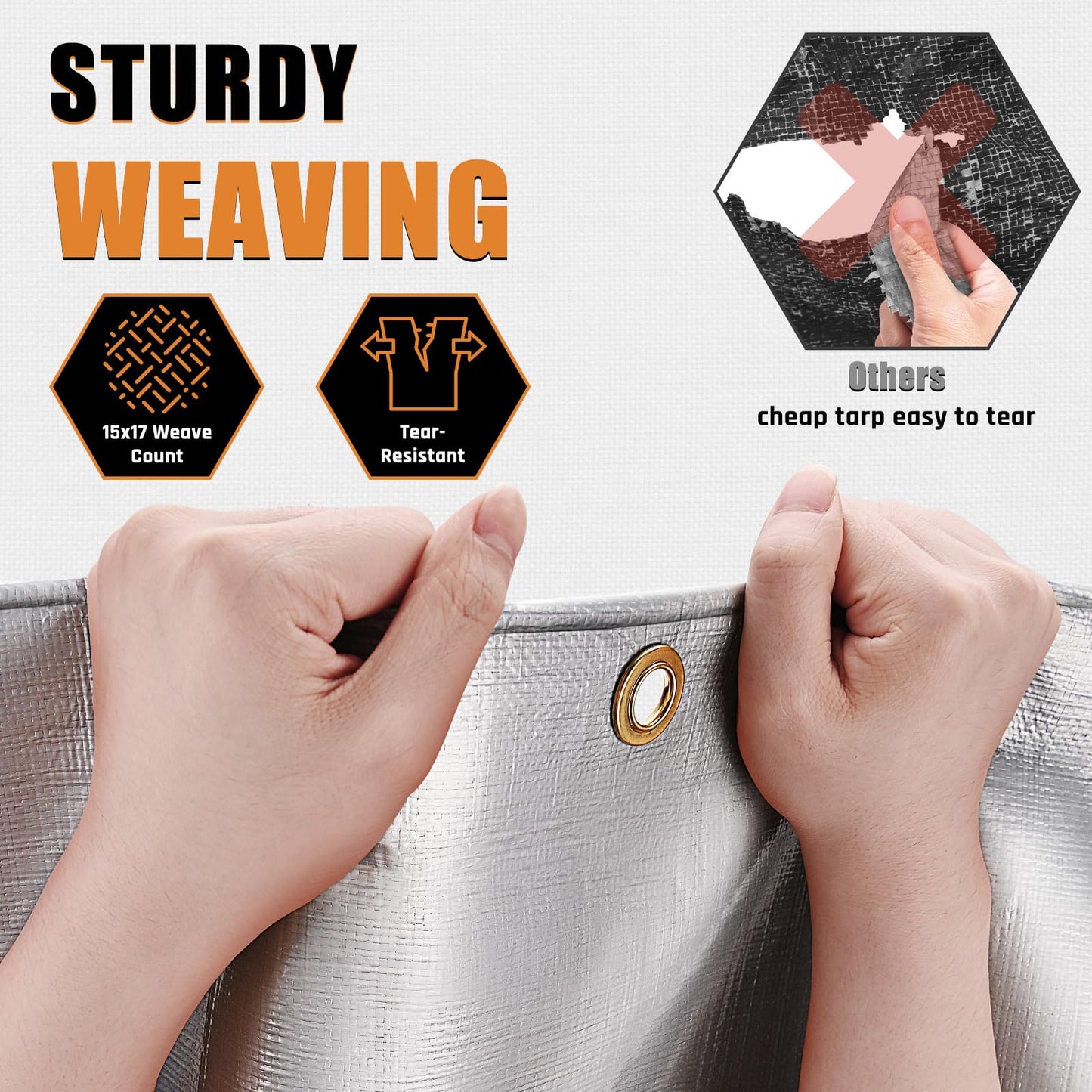 16x16FT Waterproof Tarp, Yumatum 16 Mil Heavy Duty Tarps with Reinforced Edges/Brass Grommets, 100% UV Blocking/Tear Resistant Poly Tarp for Camping, Patio, Tent, Boat(Silver/Black)