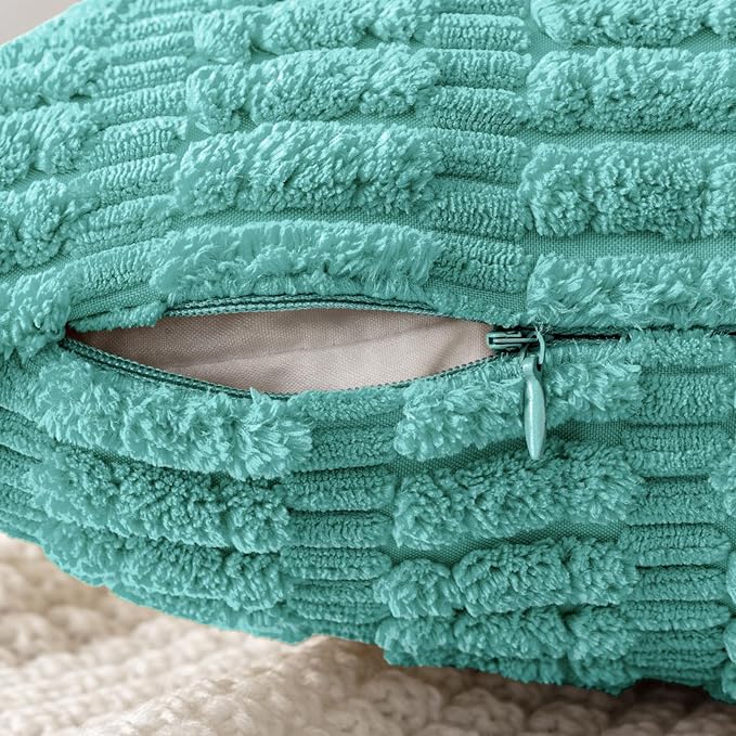 MIULEE Pack of 2 Corduroy Decorative Throw Pillow Covers 20x20 Inch Soft Boho Striped Pillow Covers Modern Farmhouse Home Decor for Summer Sofa Living Room Couch Bed Aqua Green