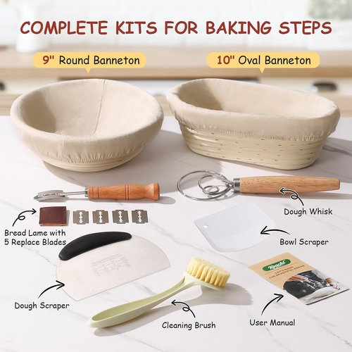 KOACKL Sourdough Bread Starter Kits Banneton Sourdough Bread Making Tools Kit, Banneton Proofing Basket Making Bread Basket Baking for Baking Dough with Rising Pattern (Round and Oval)