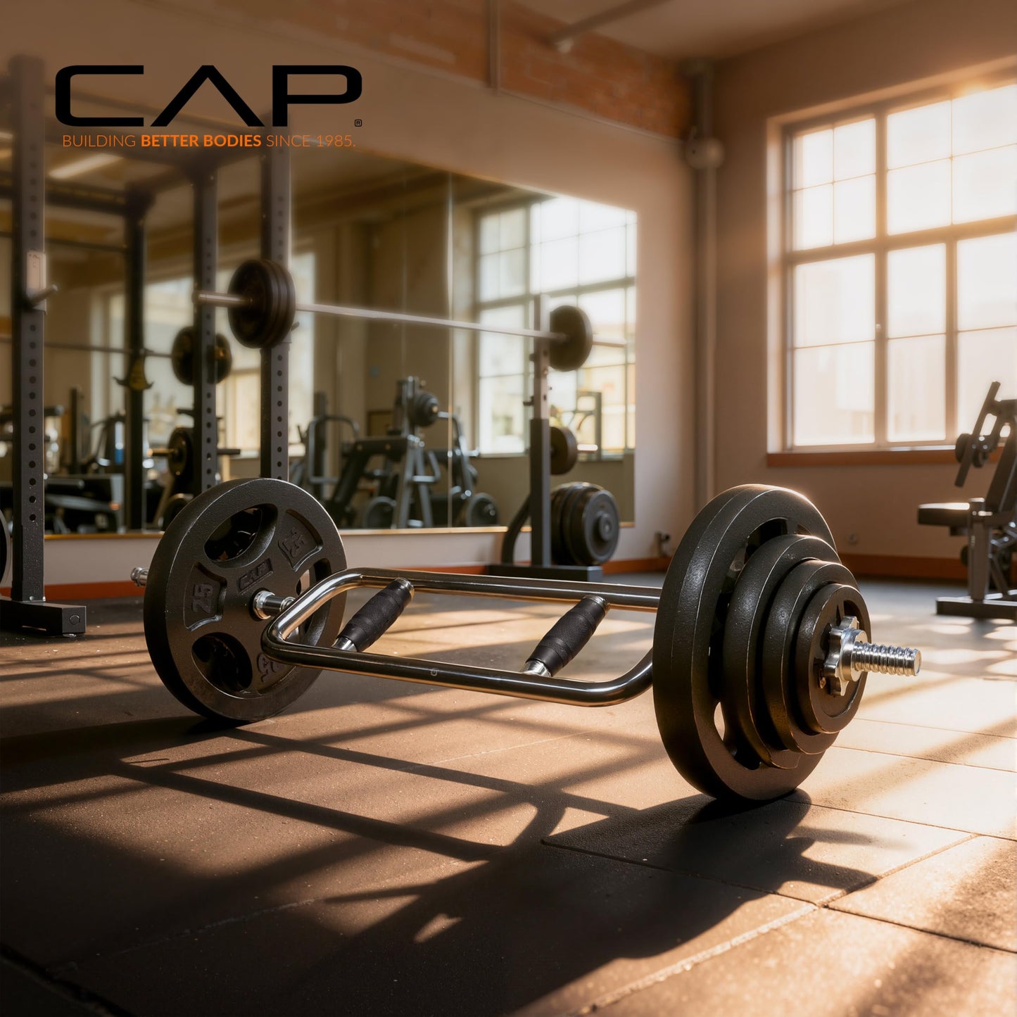 CAP Barbell 34in Regular Threaded Triceps Bar with Rubber Grips | 1 - Inch Diameter, Black