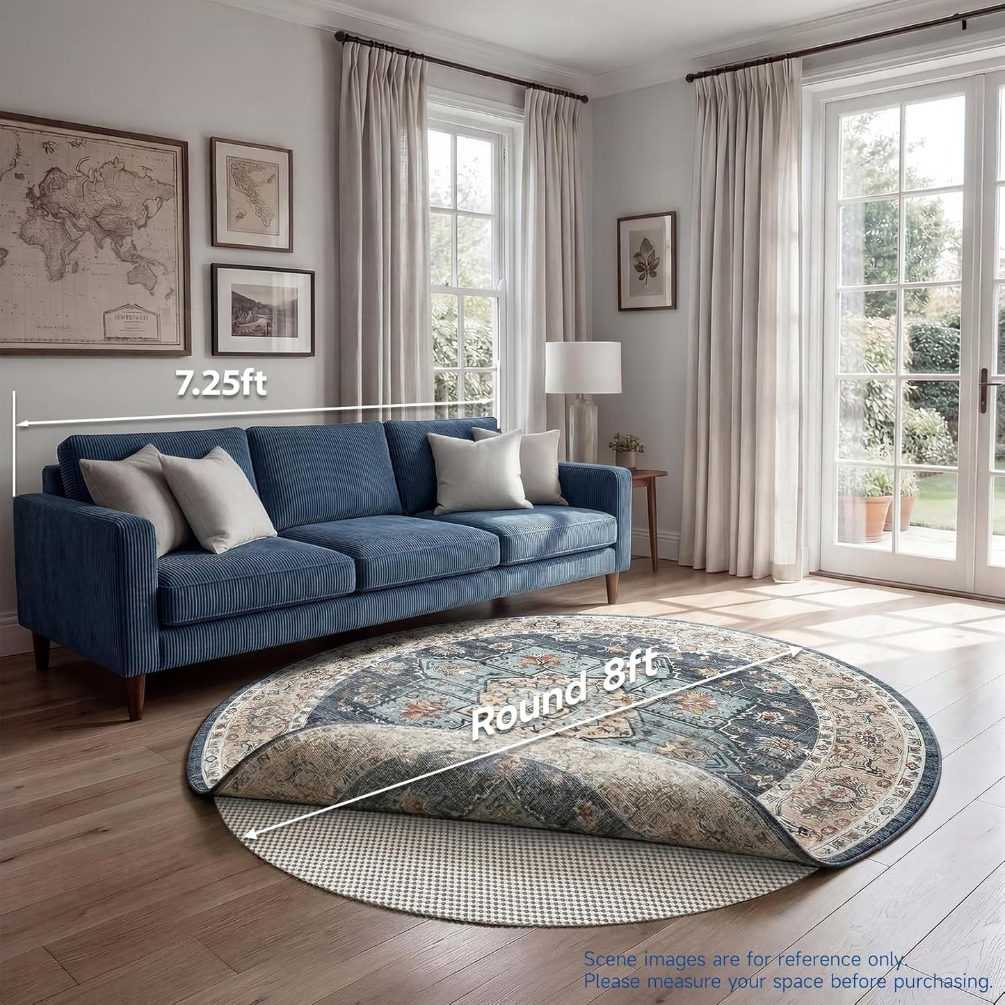 Veken 8 Ft Round Rug Pad - Non-Slip Gripper for Hardwood & Tile Floors | Thick Anti-Skid Mat
