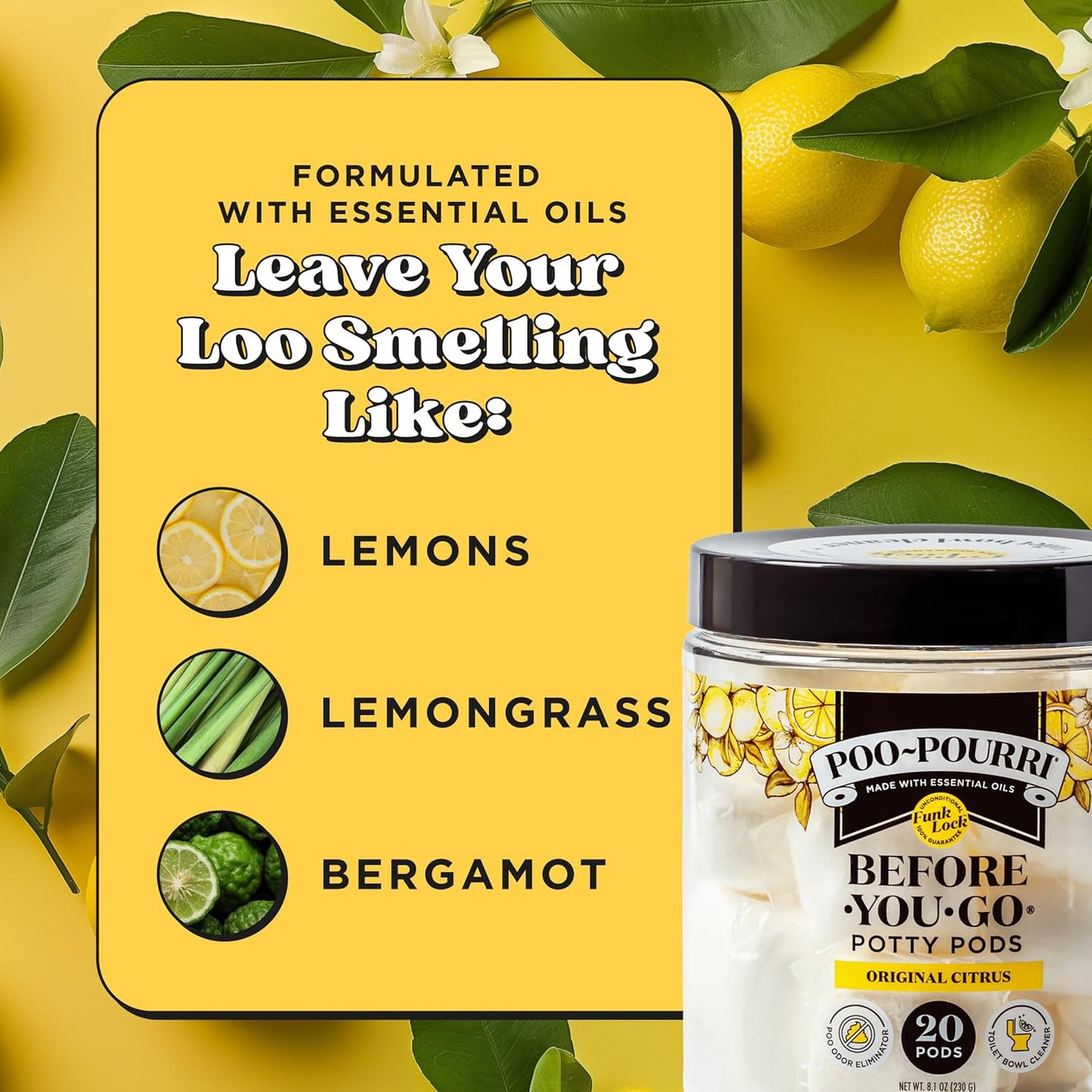 Poo~Pourri Original Citrus Toilet Potty Pods - 2-in-1 Odor Remover & Cleaner - 20ct with Essential Oils