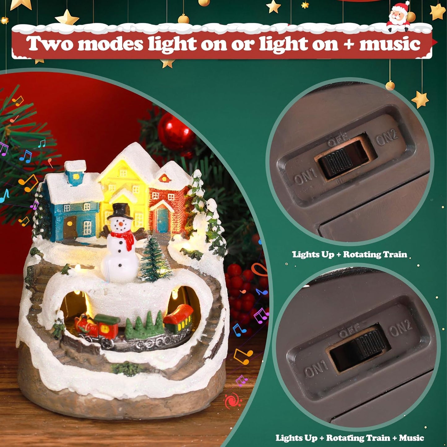 Skiennix Musical Resin Snowman Figurines - Spinning Train & LED Lights | Holiday Indoor Decor