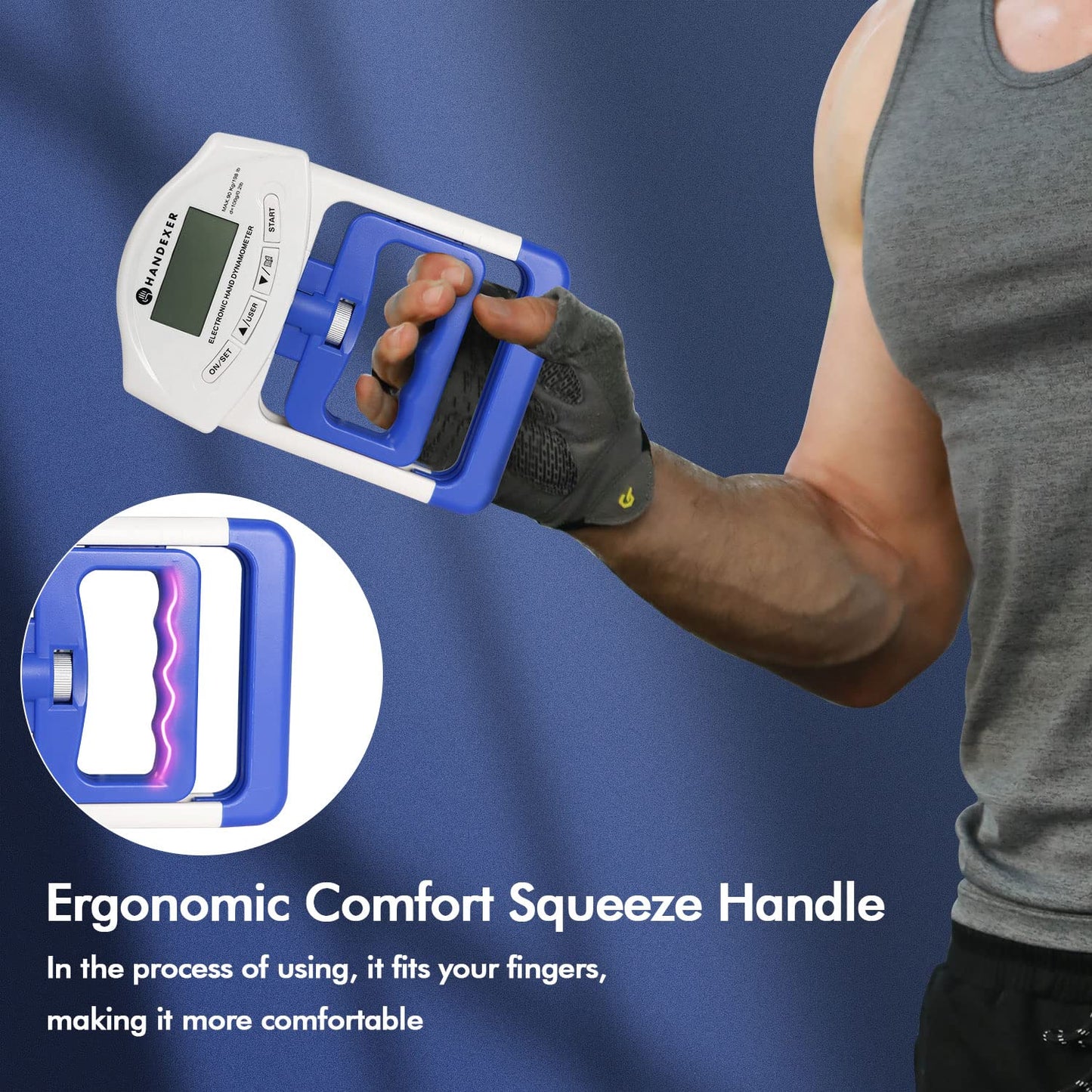 Grip Strength Tester - Hand Grip Dynamometer - Handheld Digital Grip Measurement Meter Device Trainer Power 198 Lbs / 90 Kgs - Strengthener Exerciser for Sports, School and Home Use