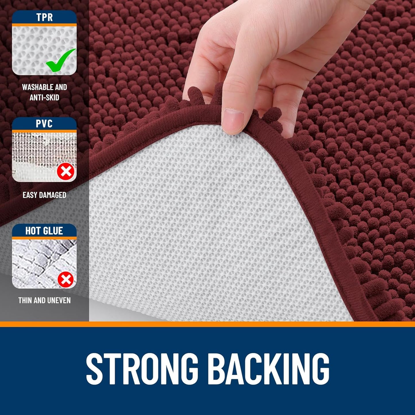 OLANLY Bathroom Runner Rugs - Soft Absorbent Chenille with Rubber Backing | Quick Dry, 47x17, Andorra Red-Brown