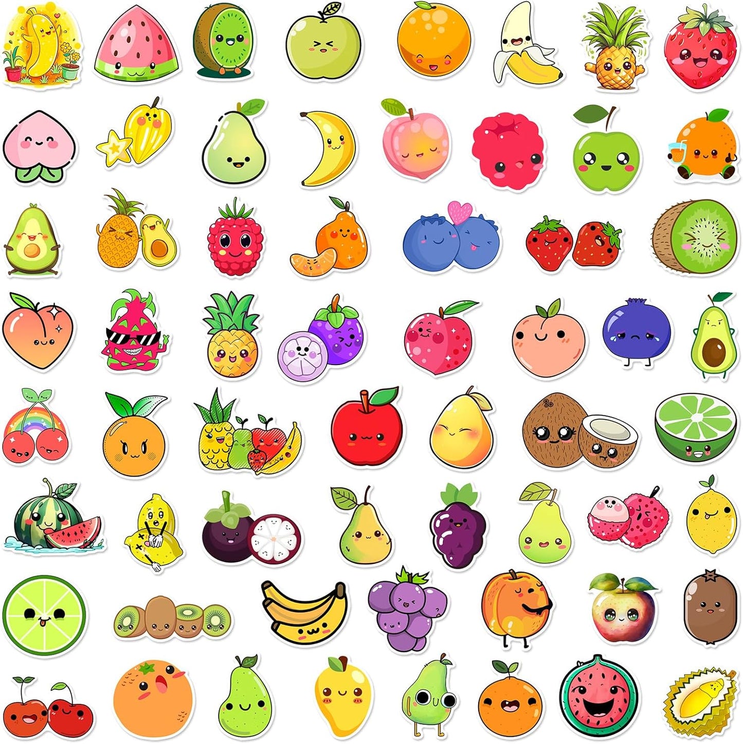 Booppyy Pack 50pcs, Fruit Stickers Cute Fruit Sticker for Kids, Cartoon Stickers for Water Bottle Scrapbooking