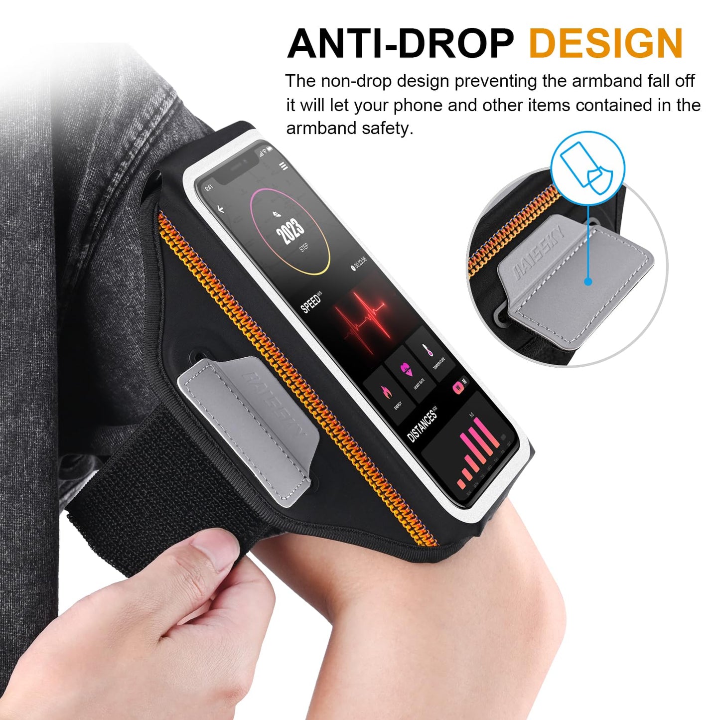 Running Armband with Earphone Bag Cell Phone Armband for iPhone 17 16 15 Pro 14 Plus 13 11 XR, Galaxy S24/S10 Water Resistant Sports Phone Holder Case & Zipper Slot Car Key Holder for 6.9 inch Phone
