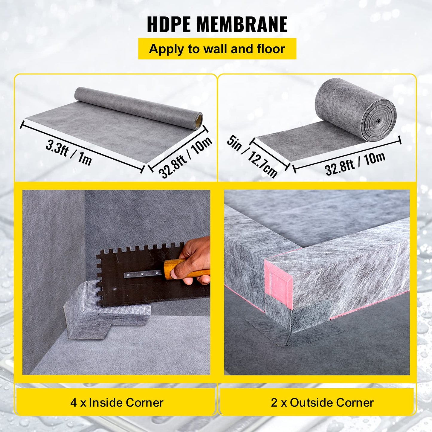 VEVOR Shower Curb Kit, 48"x72" Watertight Shower Curb Overlay with 4" PVC Central Bonding Flange, 4" Stainless Steel Grate, 2 Cuttable Shower Curb and Trowel, Shower Pan Slope Sticks Fit for Bathroom