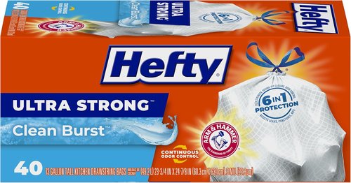 Hefty Ultra Strong Kitchen Trash Bags - Clean Burst Scent, 13 Gallon, 40 Count