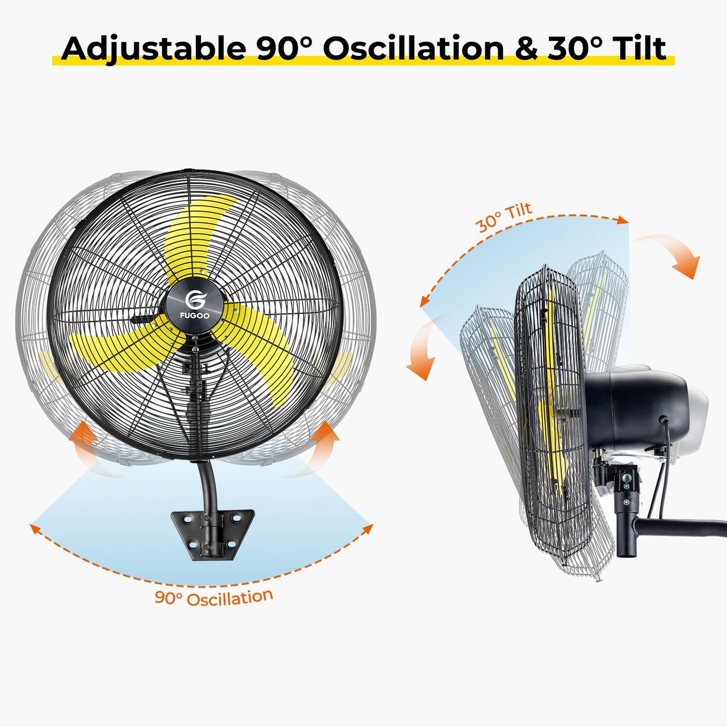 FUGOO High-Velocity Quiet Outdoor Oscillating Wall Mount Fan with Remote, 24 Inch-6000 CFM, Waterproof, Brushless DC Motor, 50% Energy Savings for Patios, Garage, Workshop