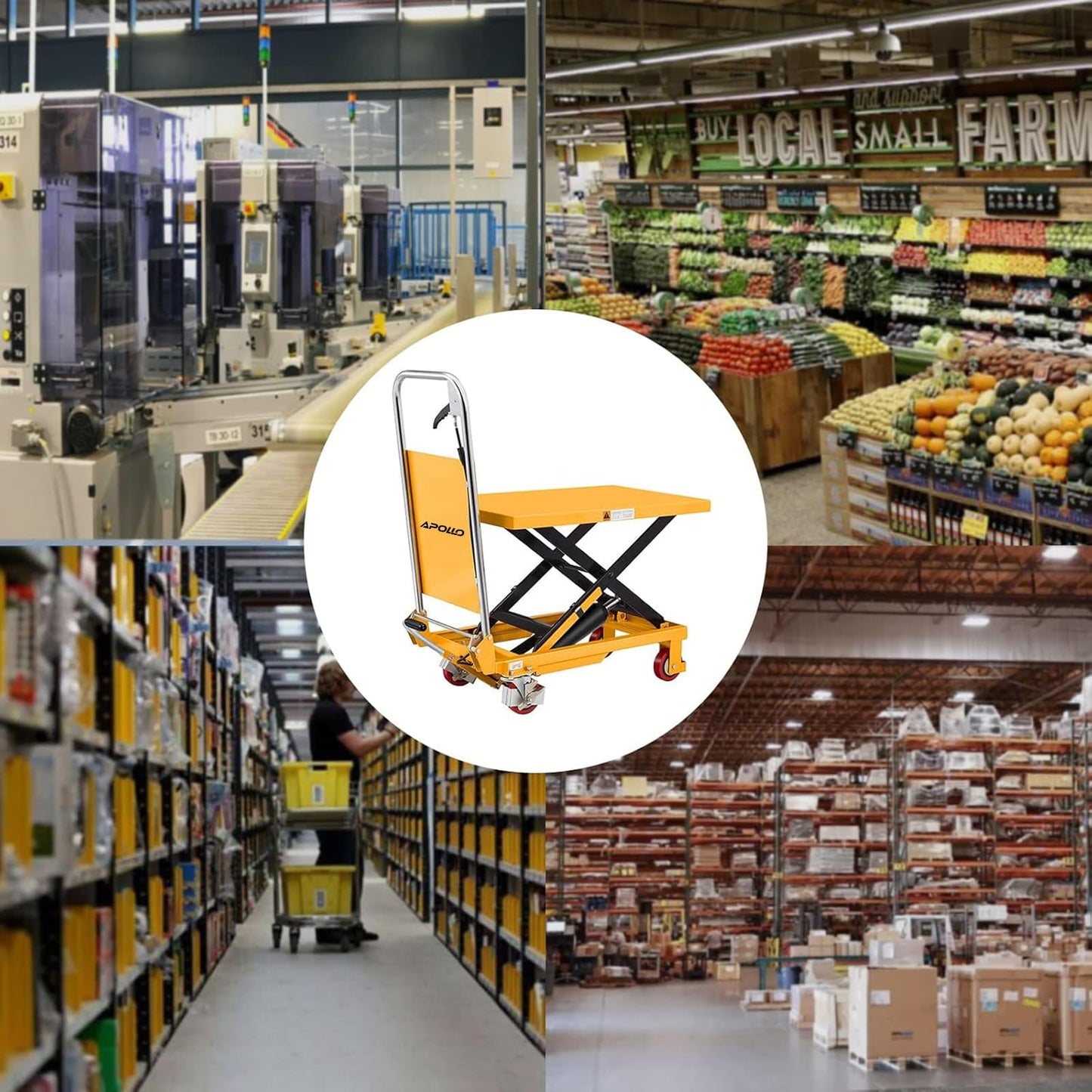 APOLLOLIFT Hydraulic Lift Table, 330lbs Capacity 29.1" Lifting Height, Single Scissor Lift Table Cart with 4 Wheels and Safety Back Guard for Material Handling and Transportation