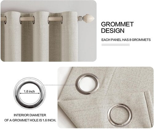 MIULEE Linen Curtains - 100% Blackout Thermal Insulated Grommet Drapes | Cobblestone, 52 x 45 Inch (2 Panels)