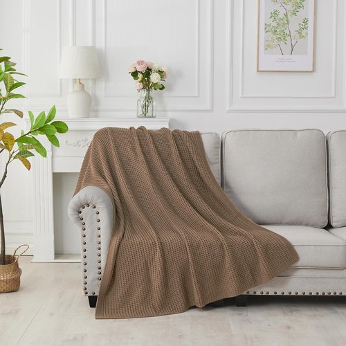 Douceur Light Brown Throw Blanket for Couch, Soft Chunky Cable Knit Throw Blanket, Classic Fisherman's Rib Stitch Pattern Throw for Living Room Gift, 60"X80"
