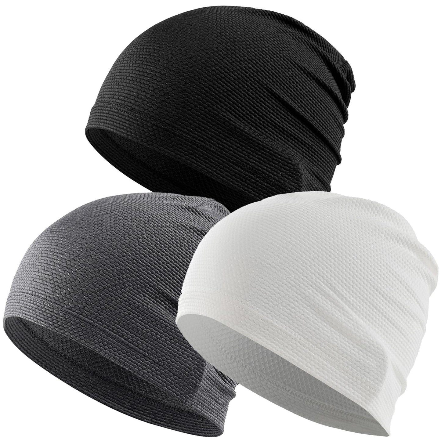 Justrideon 3-Pack Cooling Skull Caps for Men Women - Breathable Quick Dry Skull Cap Helmet Liner for Cycling Motorcycle Running Street Basketball Gym Jobsite