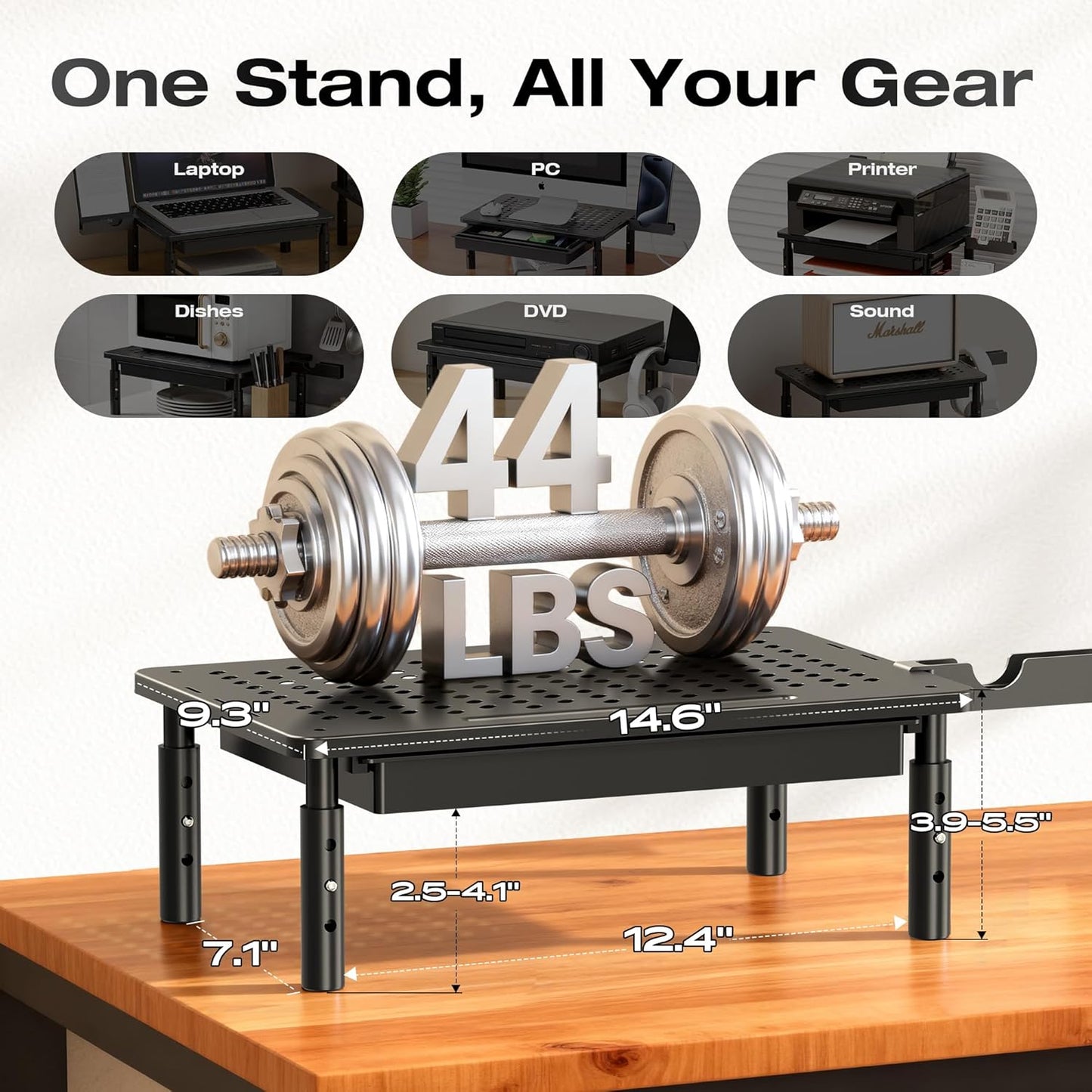 3 2 Pack Computer Monitor Stand Riser with Storage, Height Adjustable Laptop Desktop Monitor Stand with Drawer, Metal