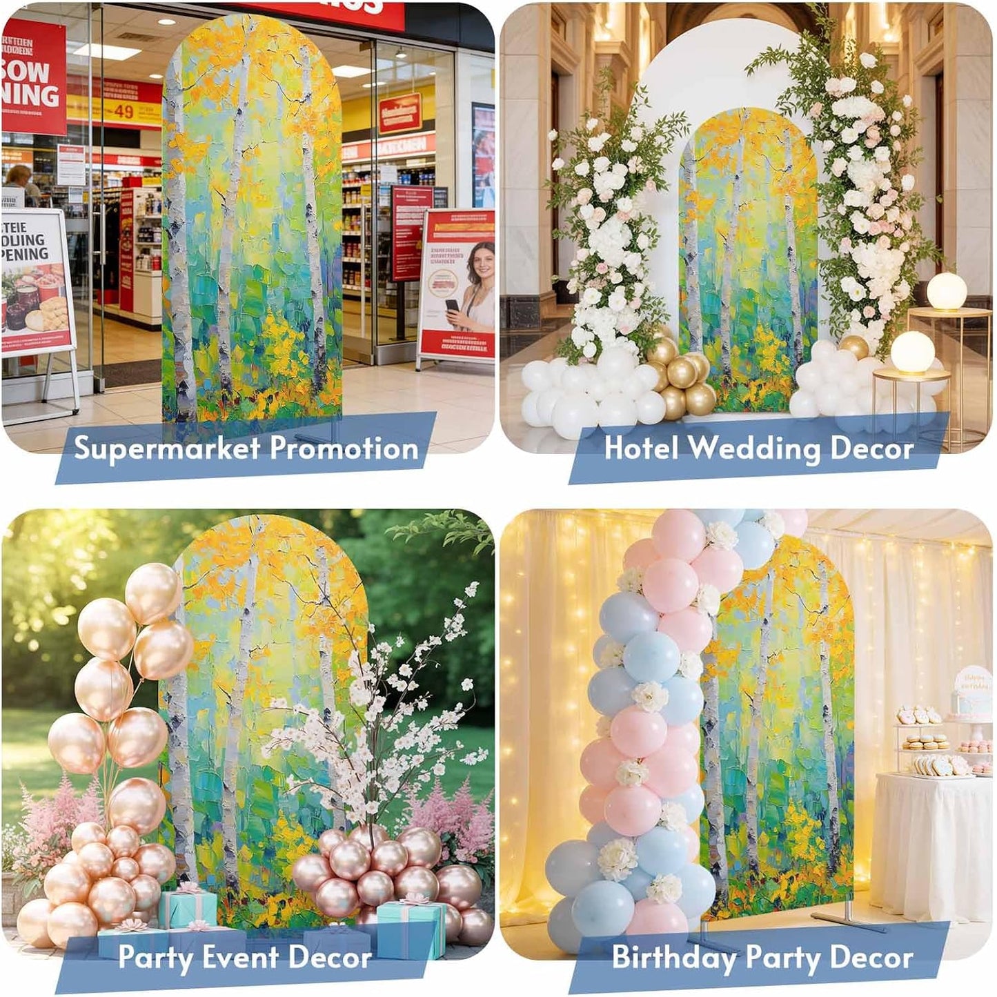 Jnbasdffb 7.2 Yellow Leaves Wedding Arch Cover, Stretchy Spandex Arch Backdrop Stand Covers FT, Modern Oil Painting