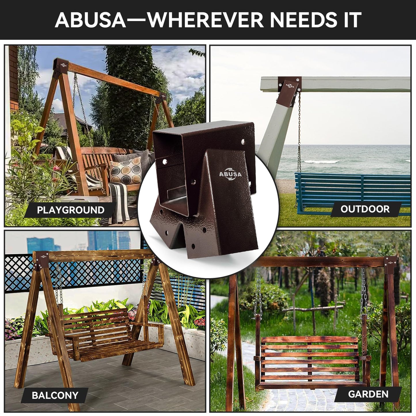 ABUSA Heavy Duty Swing Sets Brackets Including 2 Bronze A-Frame Swing Set Brackets and 4 Swing Hangers for Playground Equipment Mounting Parts Hardware Included (Bronze)