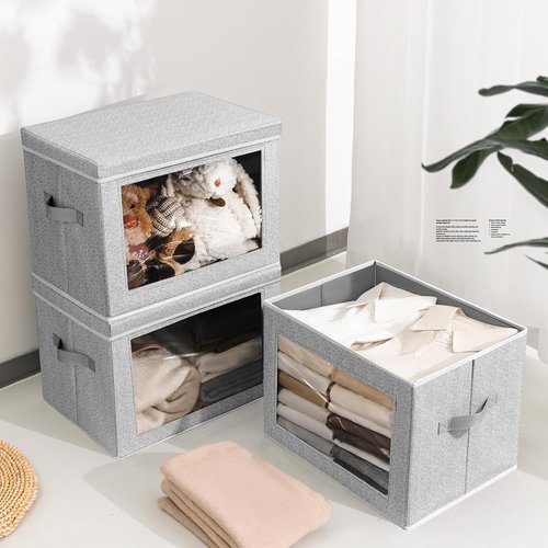 Homsorout Stackable Storage Bins - Large Fabric Organizer Baskets with Lids | 5-Pack for Living Room & Dorm