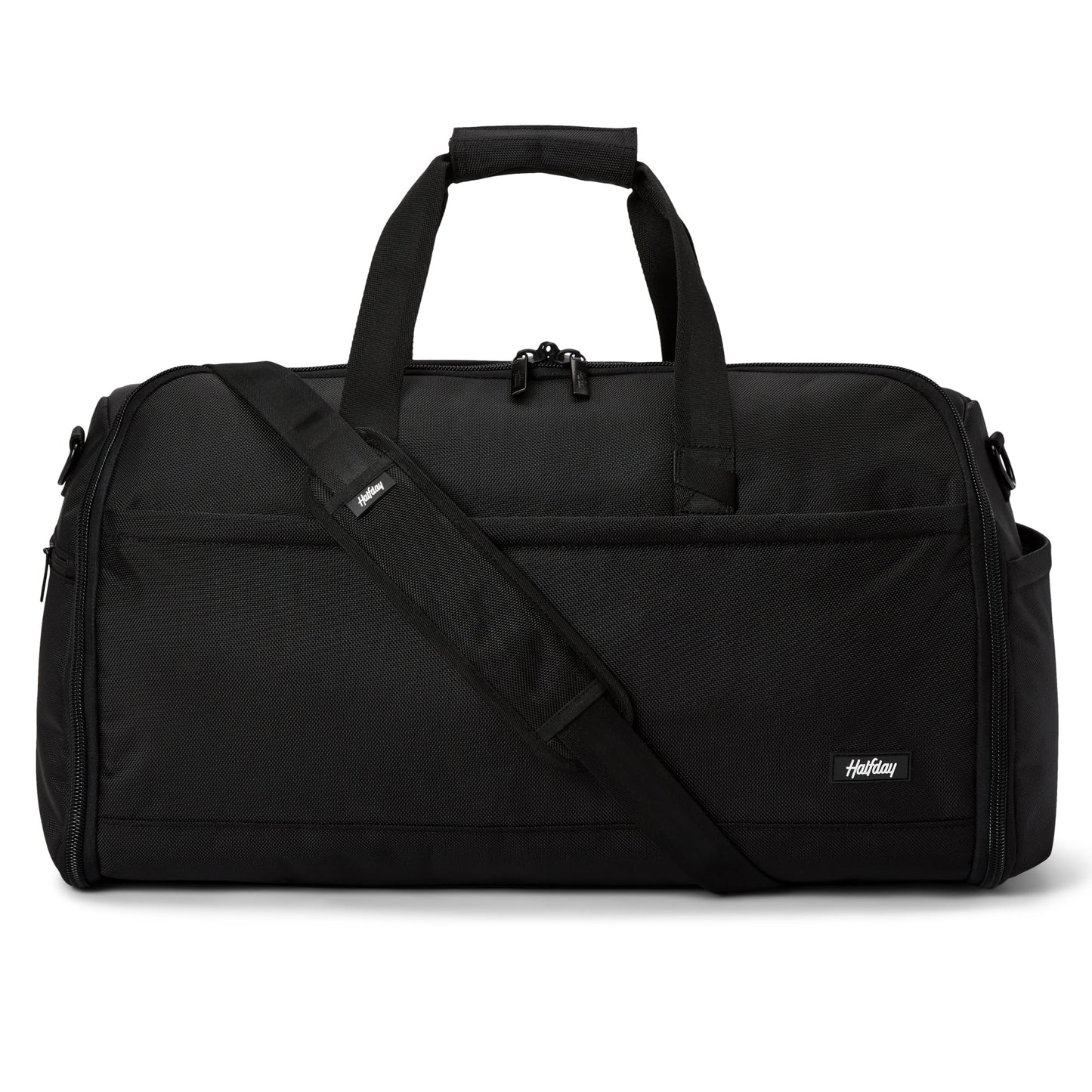 Halfday Convertible 2-in-1 Premium Garment Duffel Weekender Bag 45L: Wrinkle-Free Travel (Hanging Suit Compartment, Shoe Pockets, Trolley Sleeve), Balistic Nylon Carry-on, Jet