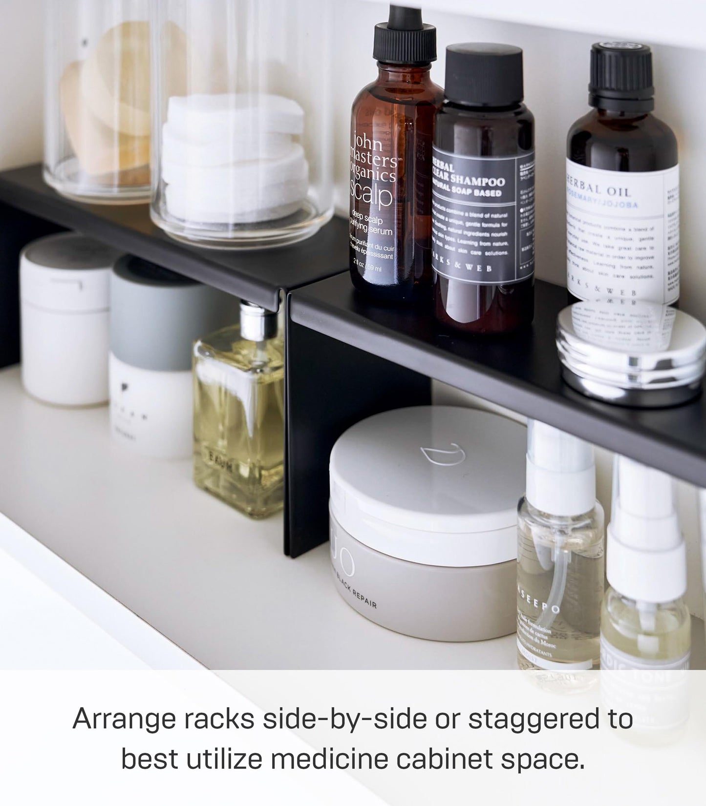 YAMAZAKI Home Tower Medicine Cabinet Vanity Storage Racks – Set of 2, Bathroom Mirror Organizer Risers - Steel -
