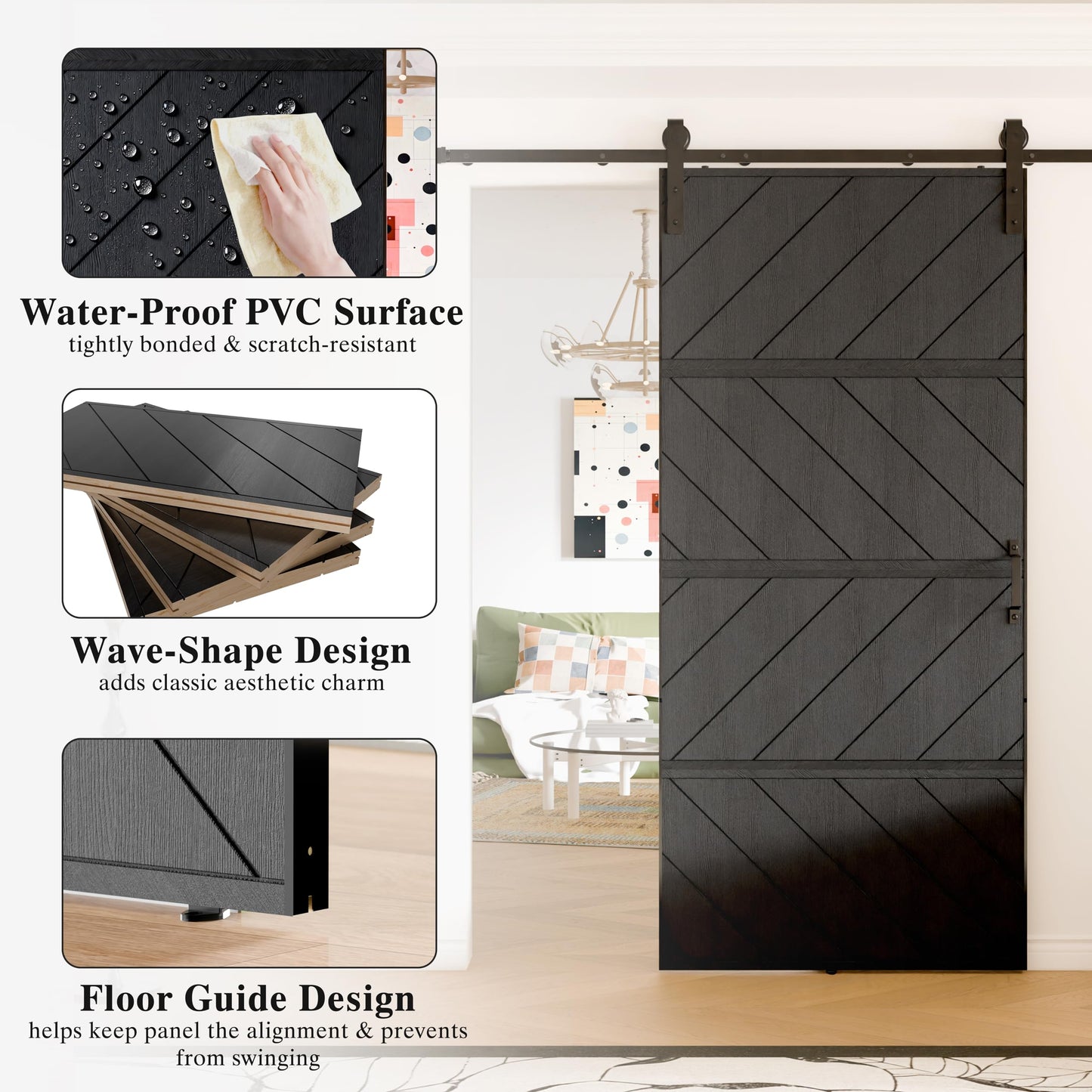 BARNER HOME 30in X 84in Sliding Barn Door, MDF, with Waterproof Surface, DIY Assemble, Pre-drilled Barn Door Slab with Installation Hardware Kit,Black
